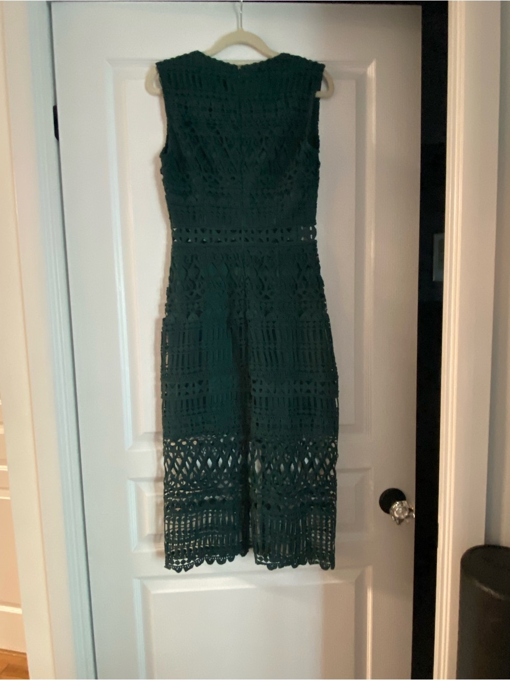 V-Neck Crochet Midi Dress in Deep Green - Picture 3 of 5